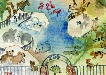 How Many Animals?  Debra Hetzel Hanson Lake Mills WI watercolor  SOLD